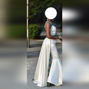 Elegant White and Blue African Dress